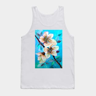 Japanese Sakura Cherry Tree Flowers in Aqua Blue Tank Top